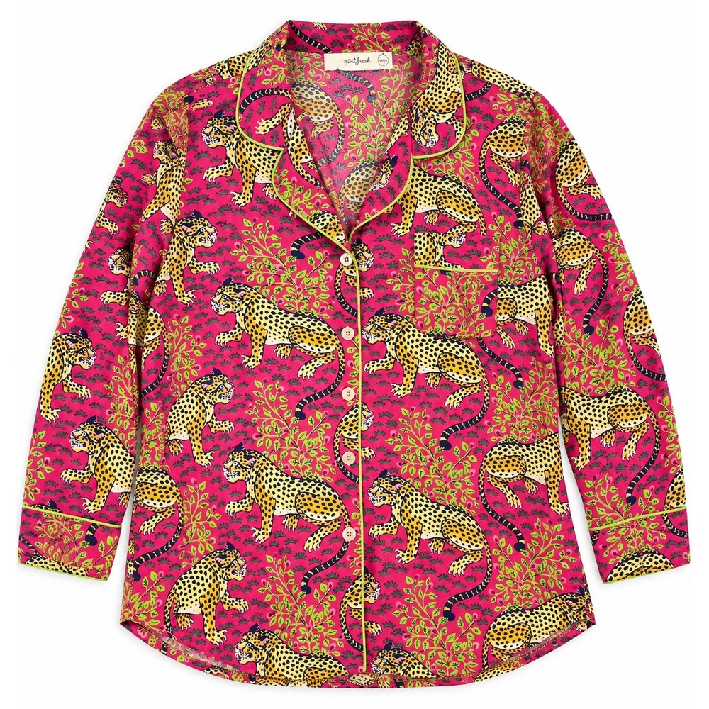 Printfresh Bagheera Pajama Top XXL Hot Pink Leopard Cheetah Jungle Lounge Shirt